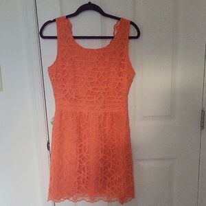 Isabel Riera Womens Orange Embroidered Floral Bohemian Lace Dress‎ Size Medium